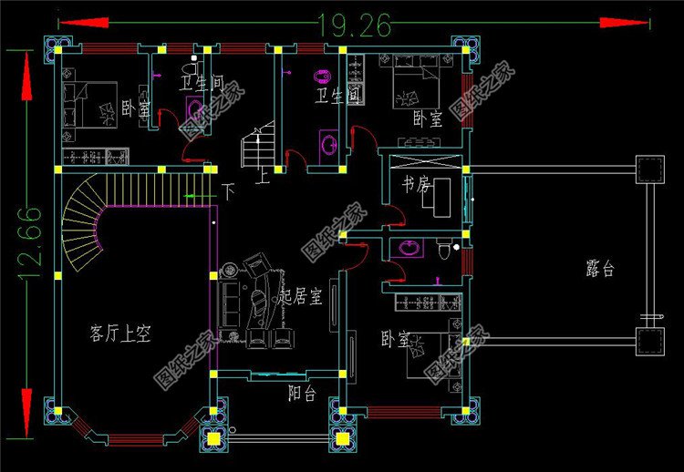 二层挑空欧式别墅设计二层户型图