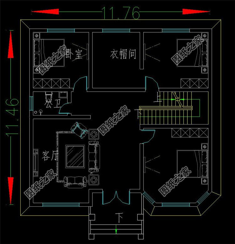 二层欧式别墅方案一层户型图