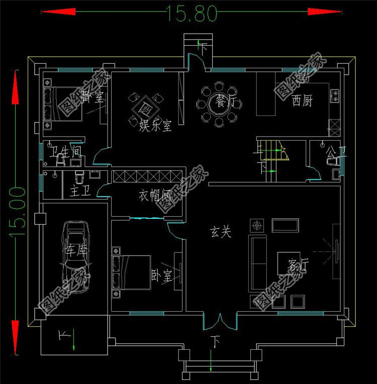 二层四间欧式别墅一层户型图