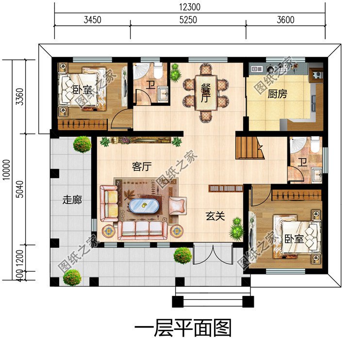 12×10米农村二层楼房别墅设计图，外观造型优雅，布局合理