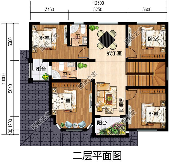 12×10米农村二层楼房别墅设计图，外观造型优雅，布局合理