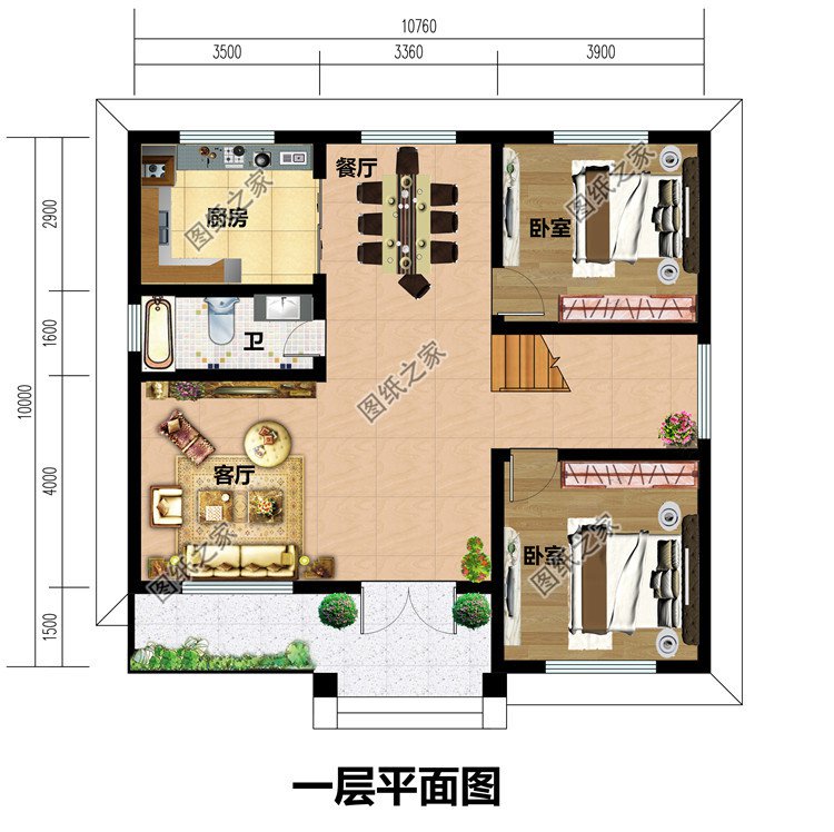 100平方米左右新农村二层房屋设计建筑CAD图纸带外观效果图