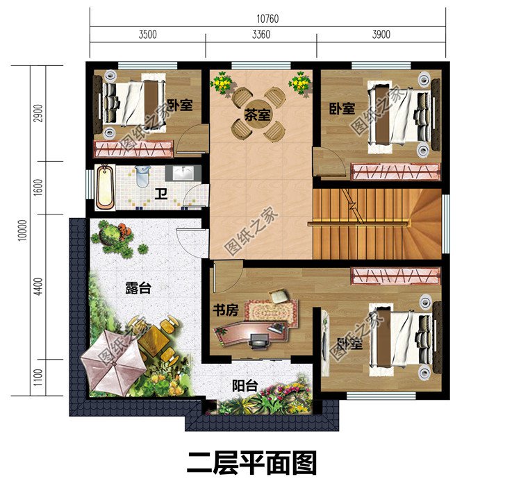 100平方米左右新农村二层房屋设计建筑CAD图纸带外观效果图