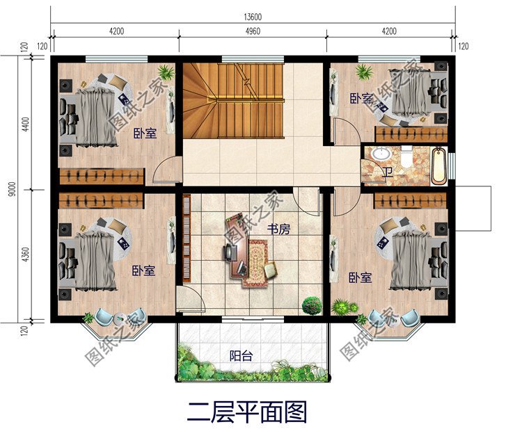 带堂屋二层小别墅设计图纸带外观图，17米x11米