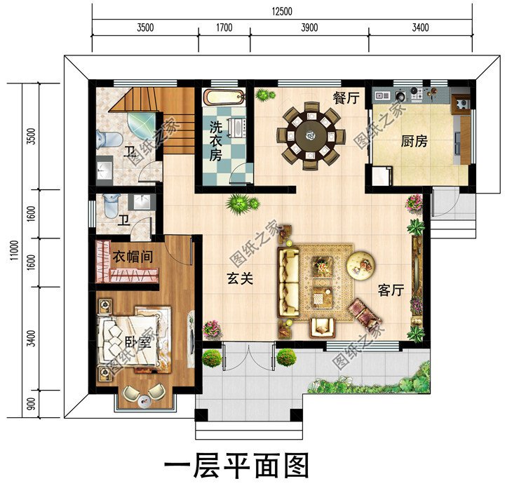 新中式带露台30万左右农村三层别墅，客厅中空