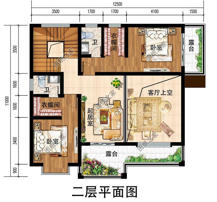 新中式带露台30万左右农村三层别墅，客厅中空