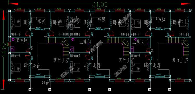 双拼三联排别墅二层设计图