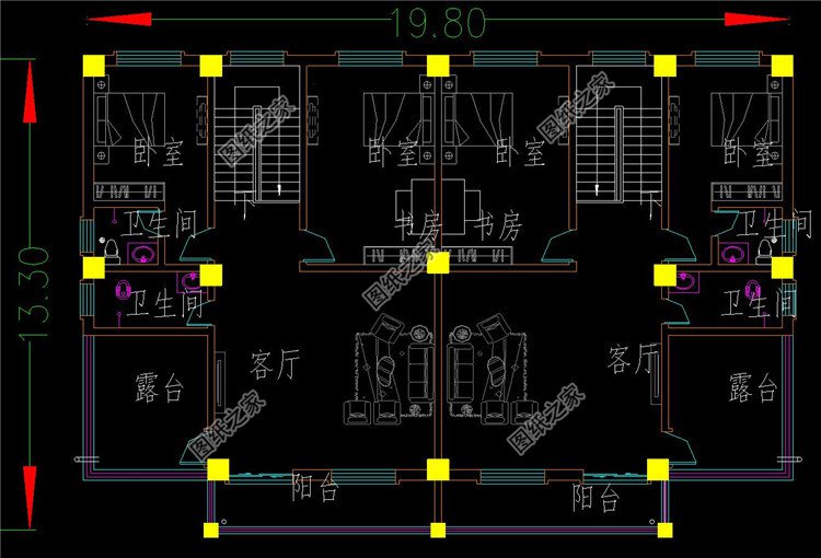 中式别墅双拼农村二层设计图