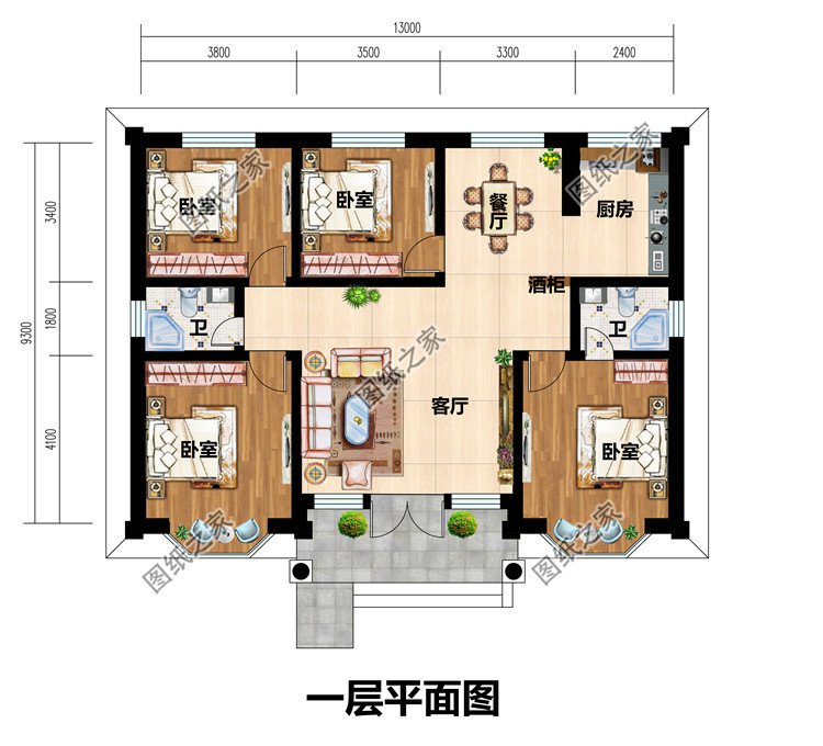 130平米左右一层自建房设计平面图