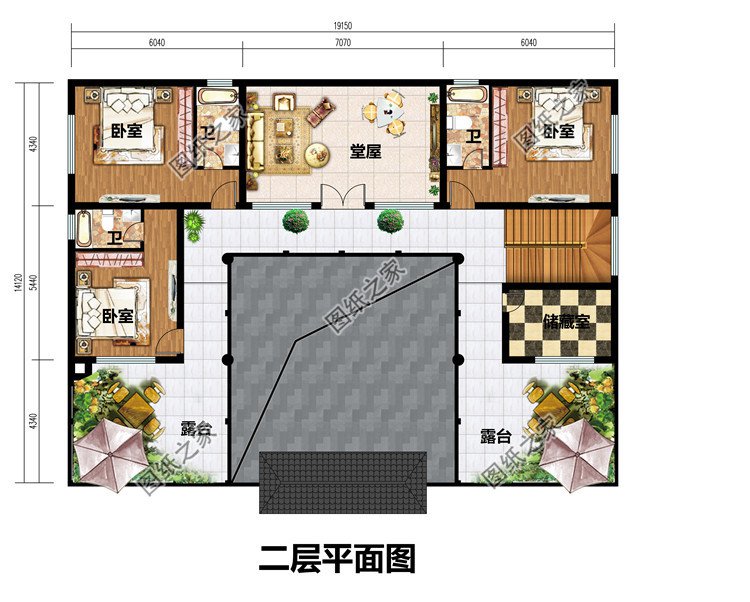 最美建筑四合院别墅设计二层平面图