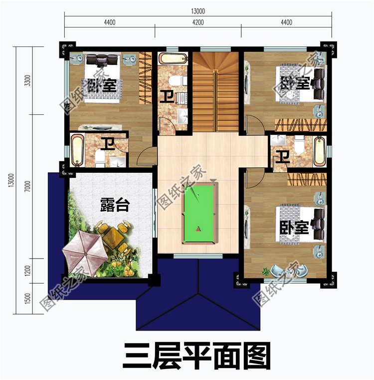 13×13米三层欧式农村实用楼房