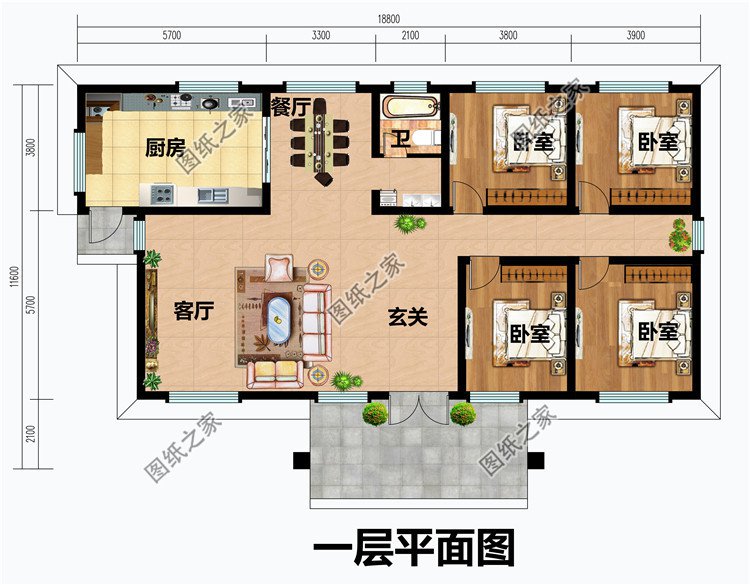 农村一层平房别墅设计施工图