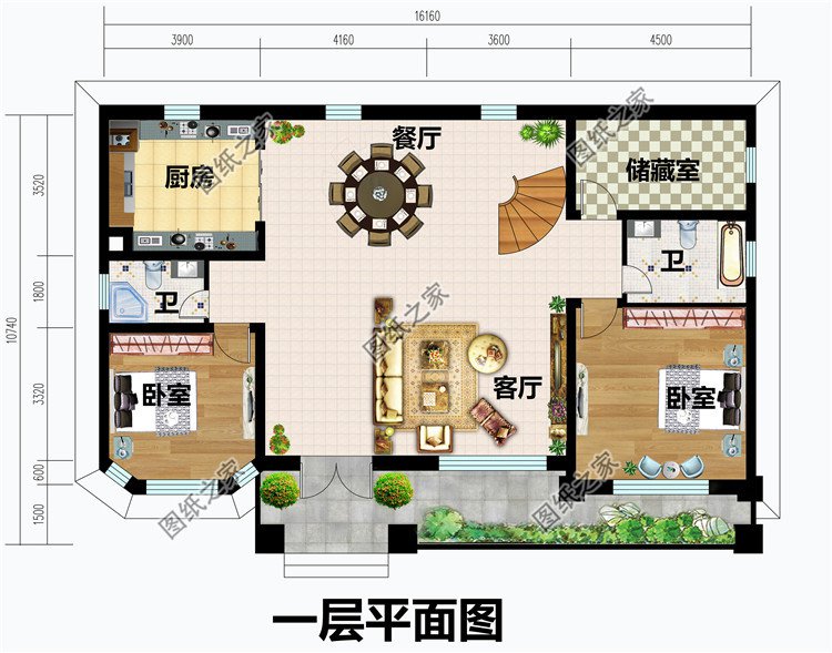 二层简欧别墅设计图挑空客厅+旋转楼梯