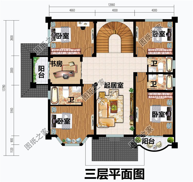 最新高端大全四层别墅外观效果图