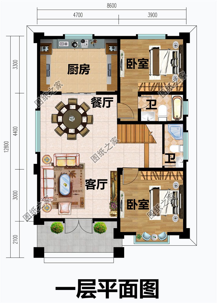 面宽8米多小开间三层农村别墅