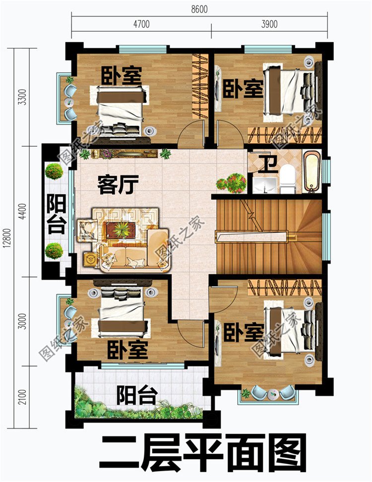 面宽8米多小开间三层农村别墅