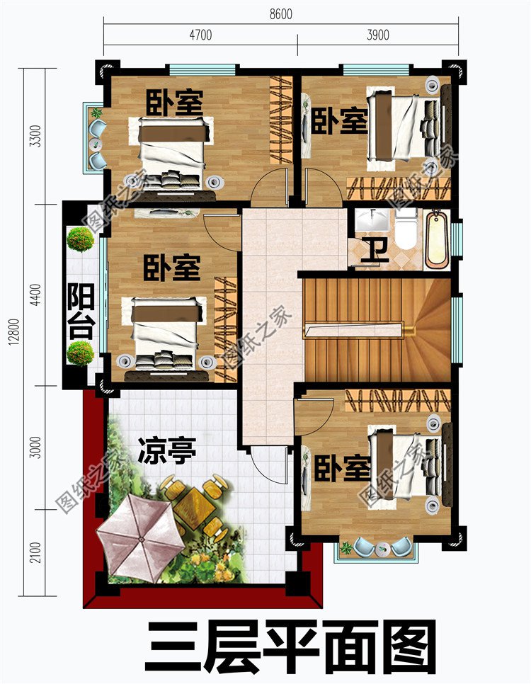 面宽8米多小开间三层农村别墅