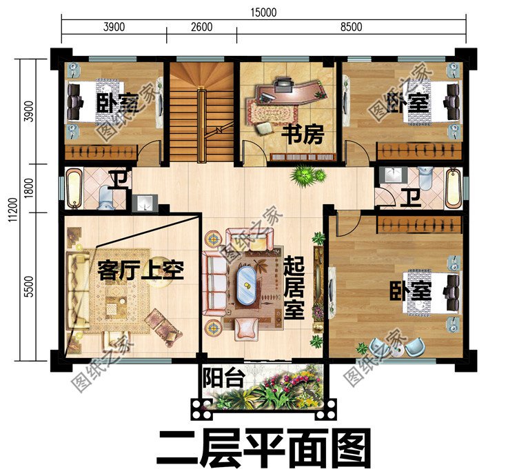 面宽15米大气的农村二层复式户型别墅