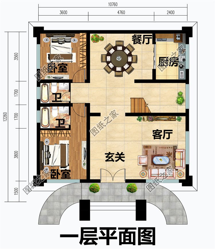 农村二层半楼房效果图及全套设计图纸