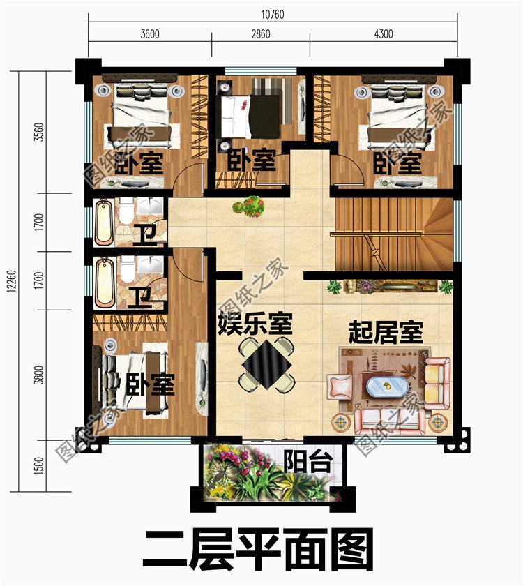 农村二层半楼房效果图及全套设计图纸