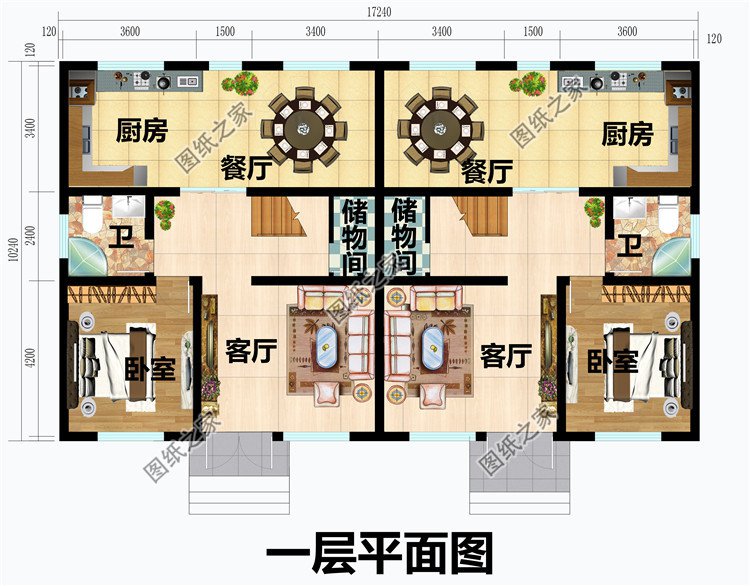 简单实用二层双拼楼房设计图