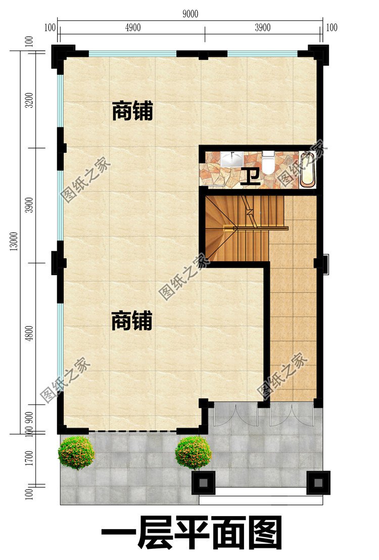 一层带商铺的四层楼房别墅设计图