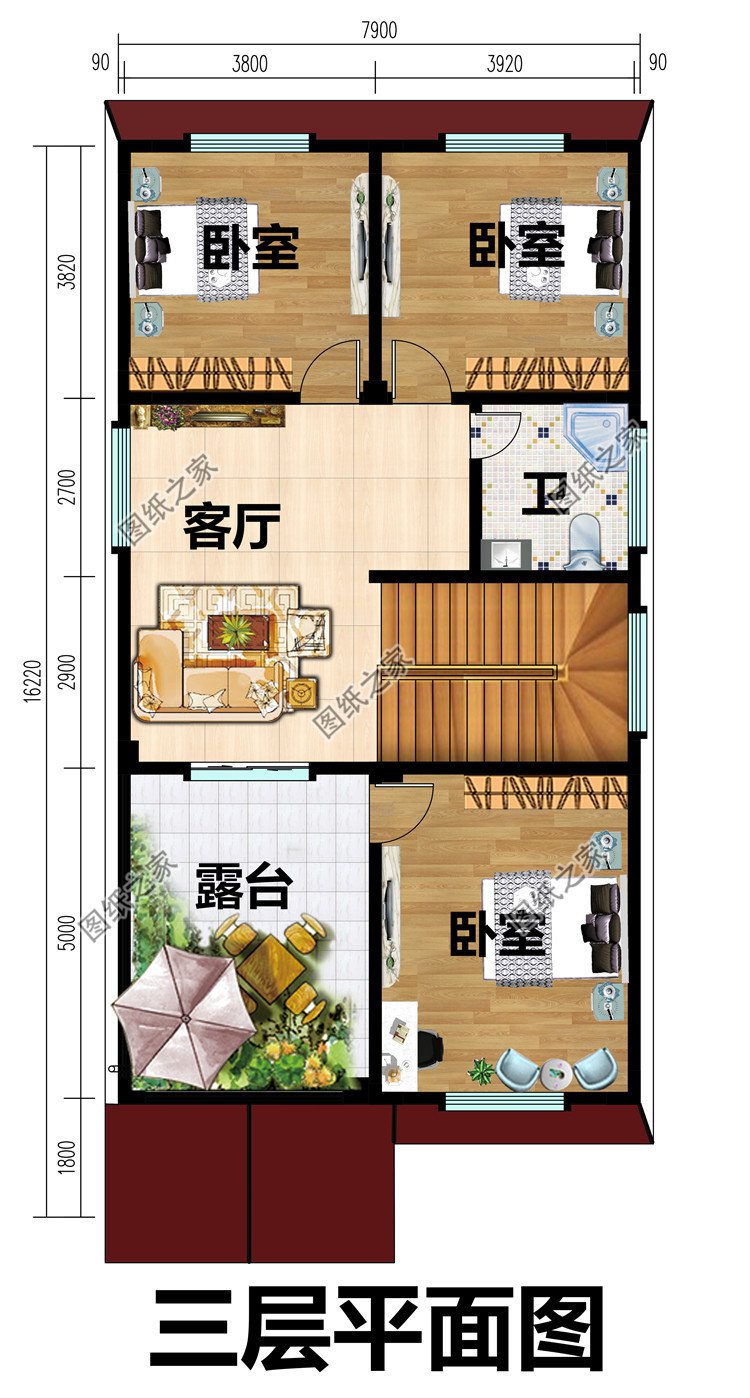 面宽8米的新农村三层自建房设计图