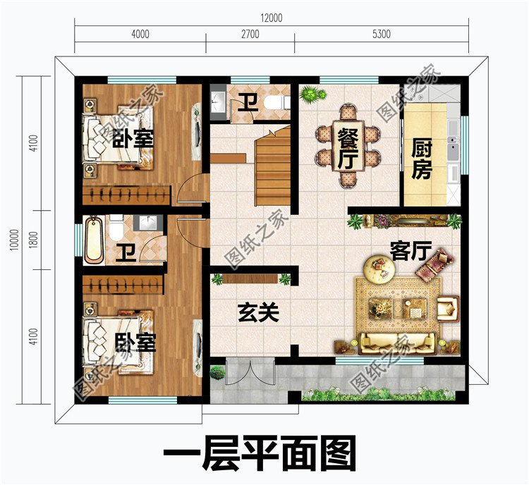 12x10米带阁楼的农村一层半别墅