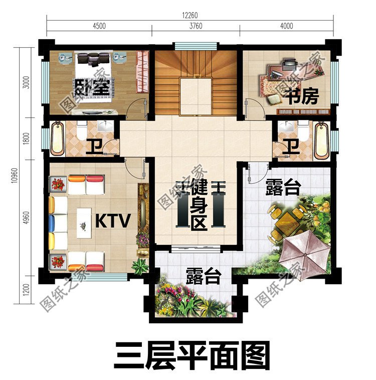 120平方米带地下室三层复式别墅户型图