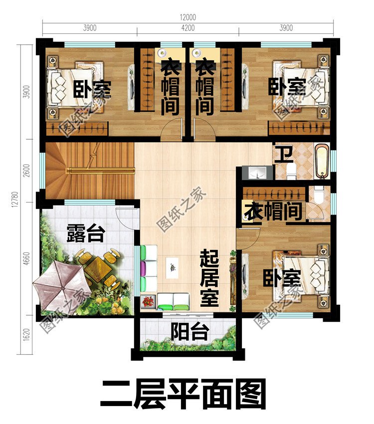 小户型二层农村别墅设计图二层平面图