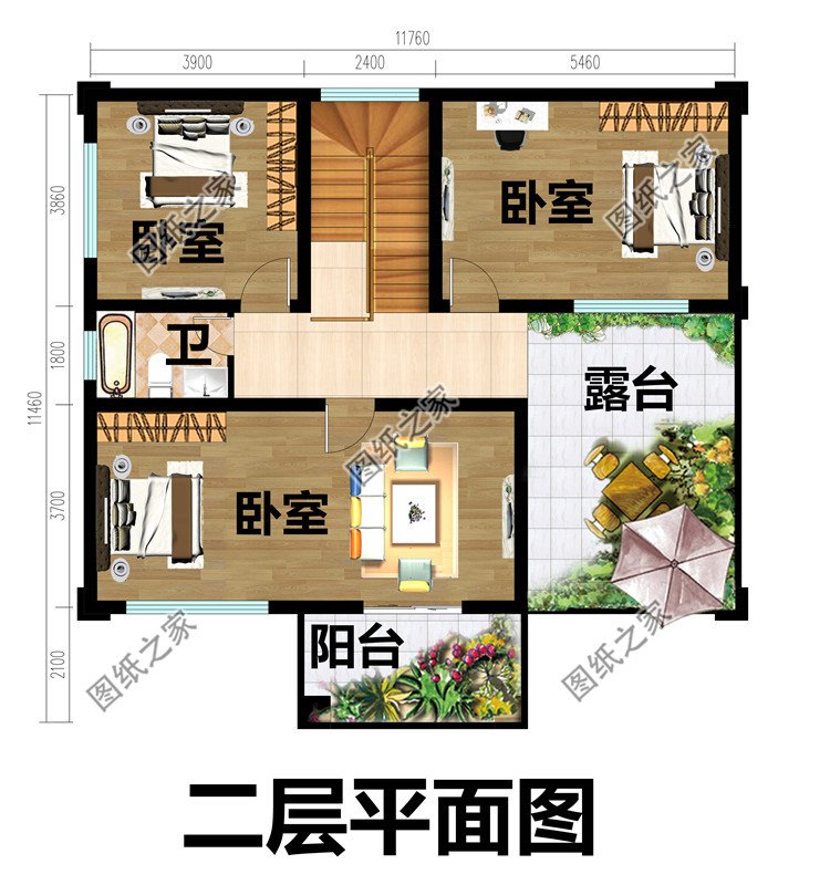 新农村二层欧式别墅设计图二层平面图