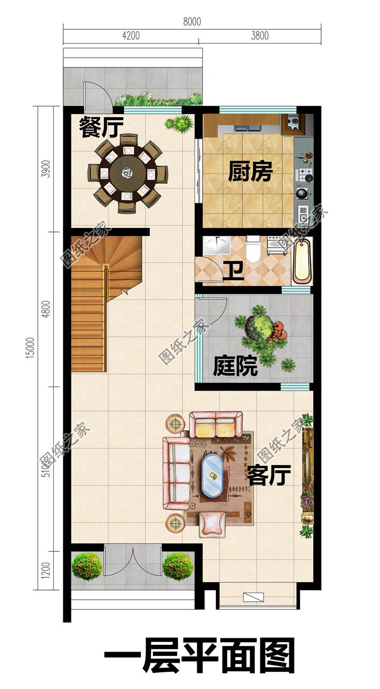 8X15米三层现代风别墅一层平面图