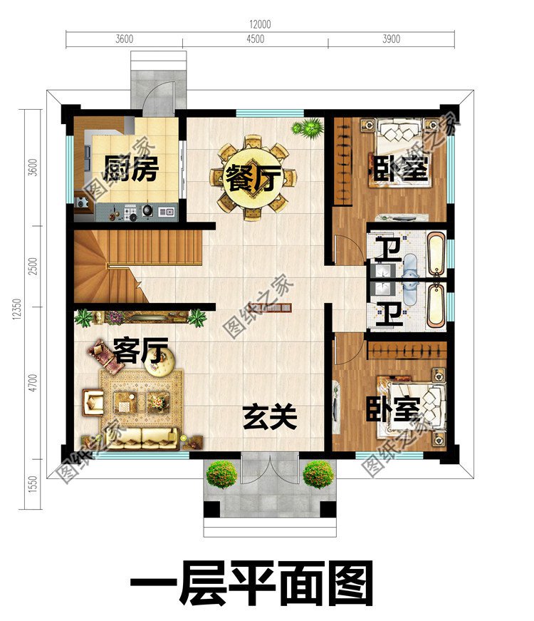 方正对称二层农村自建别墅