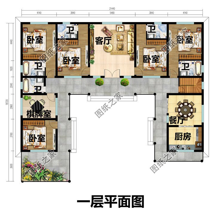 215平一层中式三合院设计图