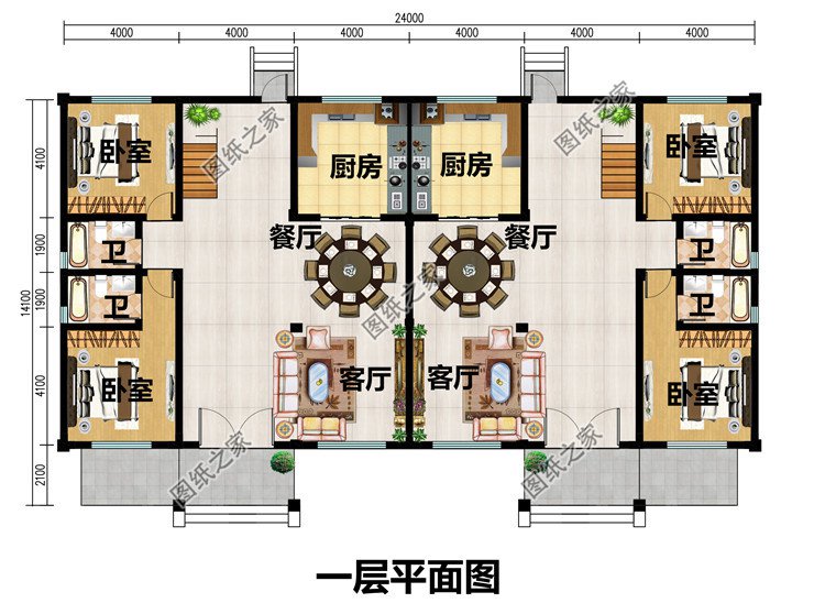 农村建房兄弟双拼两层住宅设计图