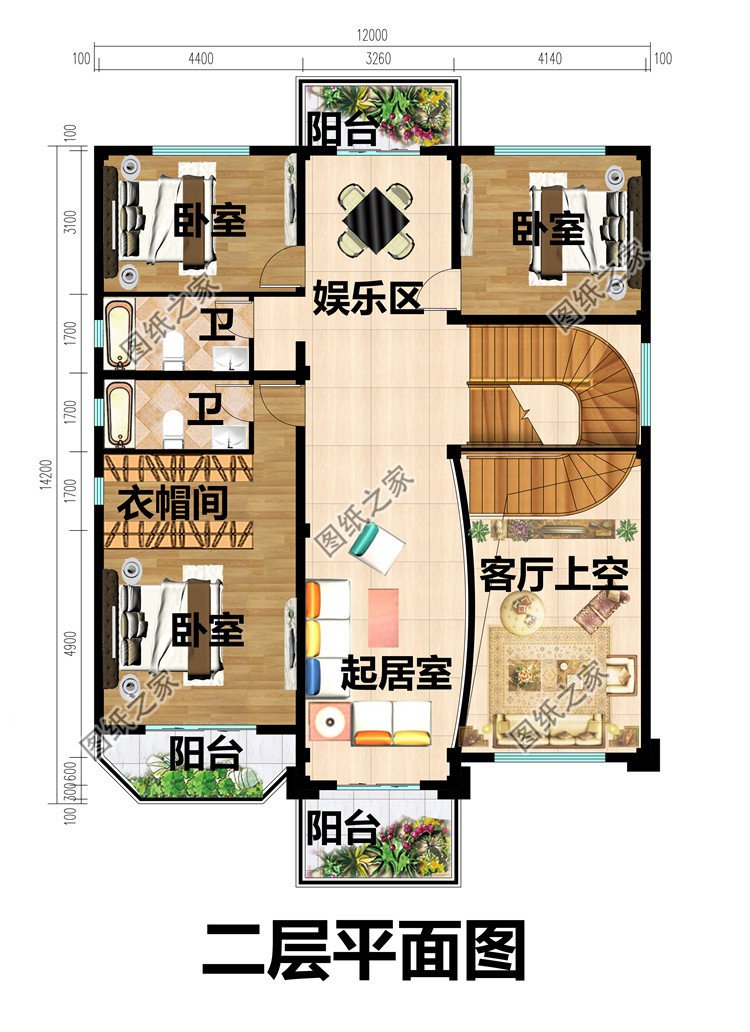 12X14米四层农村自建别墅设计图