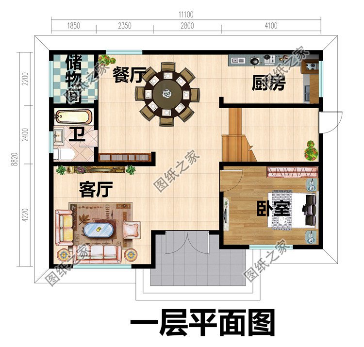 面宽11米现代风二层小别墅一层平面图