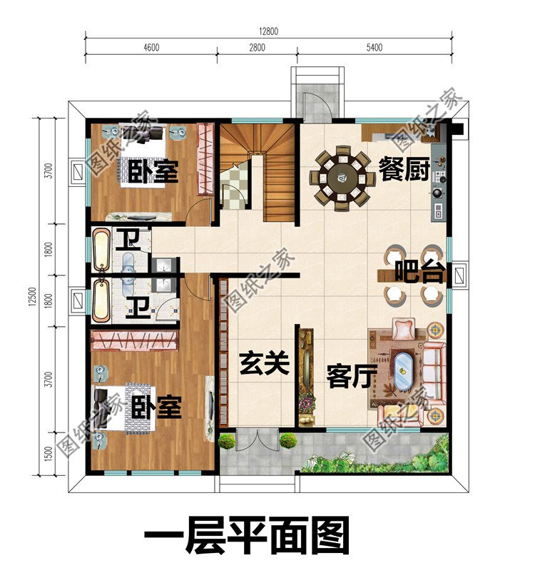 新农村美式两层别墅设计图一层平面图