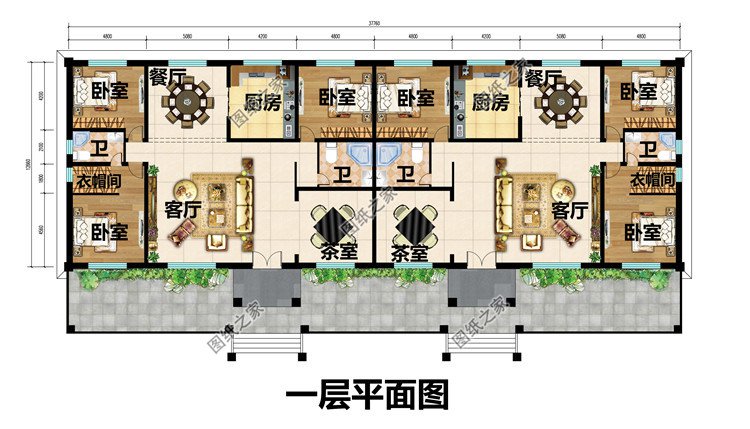 一层双拼自建别墅设计图