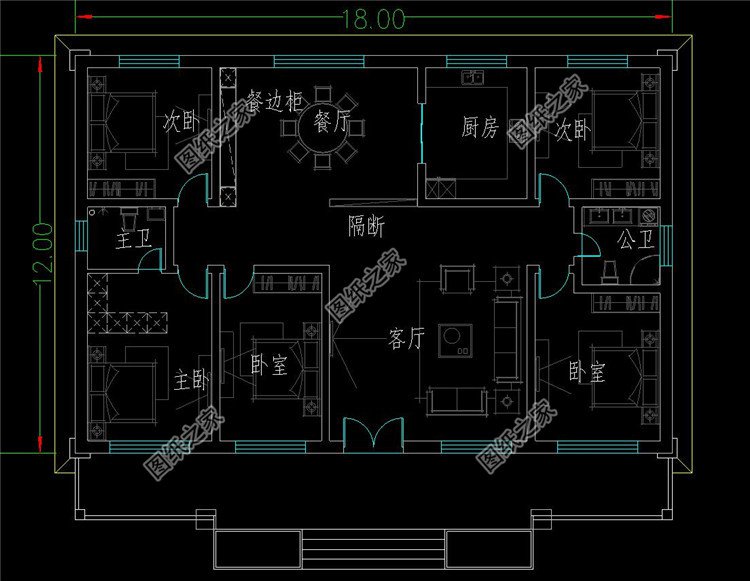 农村一层别墅施工图一层