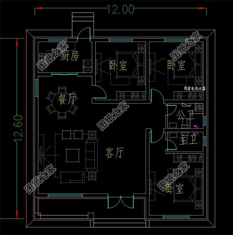 农村三间一层别墅设计图平面图