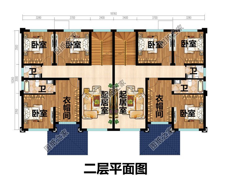 18.76x10.26米农村三层欧式双拼别