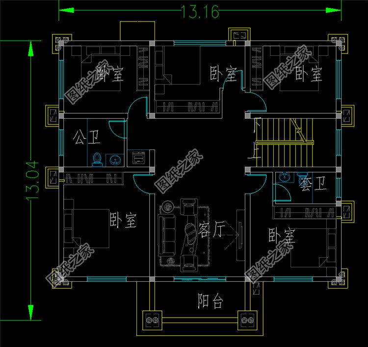 13x13米简单二层最新别墅设计图平面图2