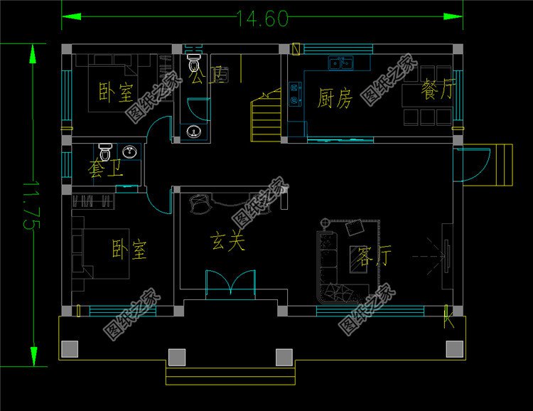 农村二层现代风格别墅设计图一层