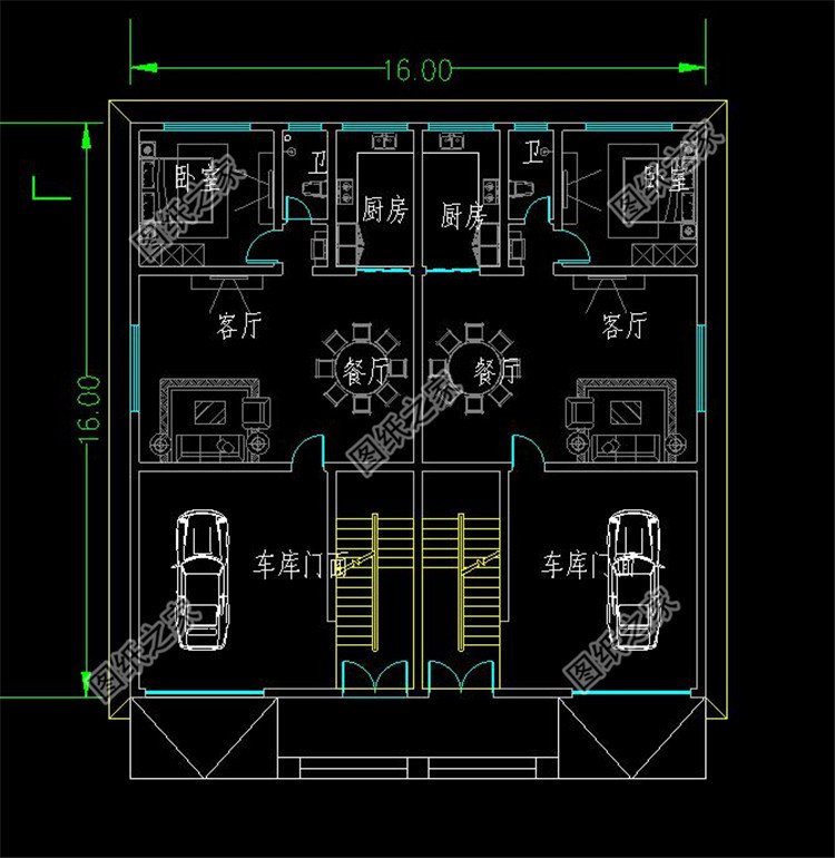 带双露台带车库双拼别墅设计图一层