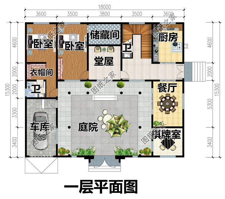 带车库农村四合院别墅设计图1