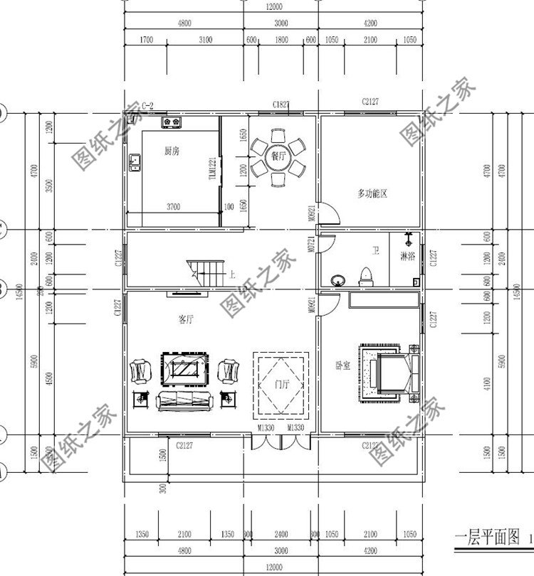 12x14.5米五层自建房一层