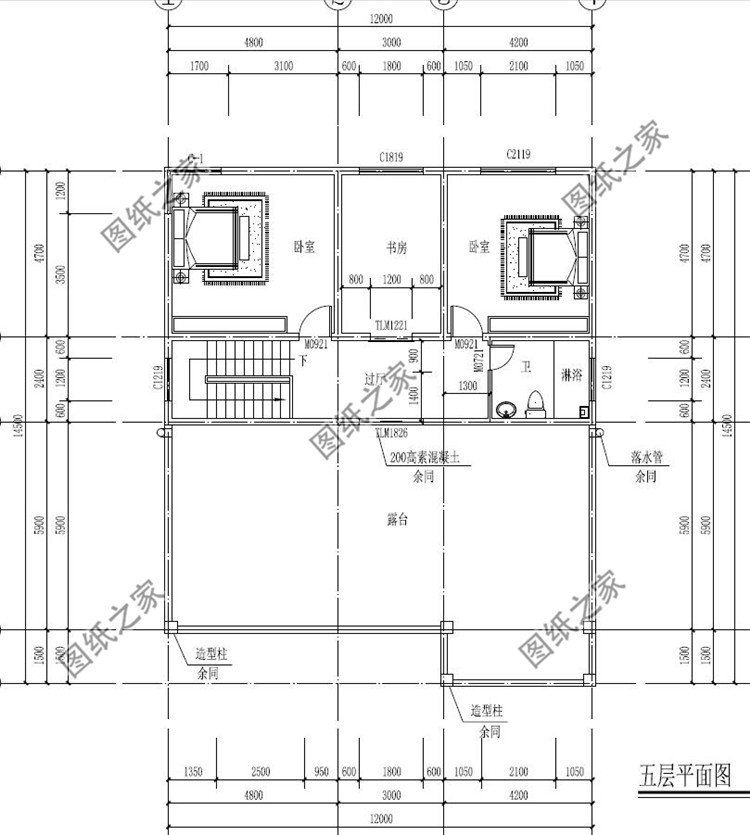 12x14.5米五层自建房五层