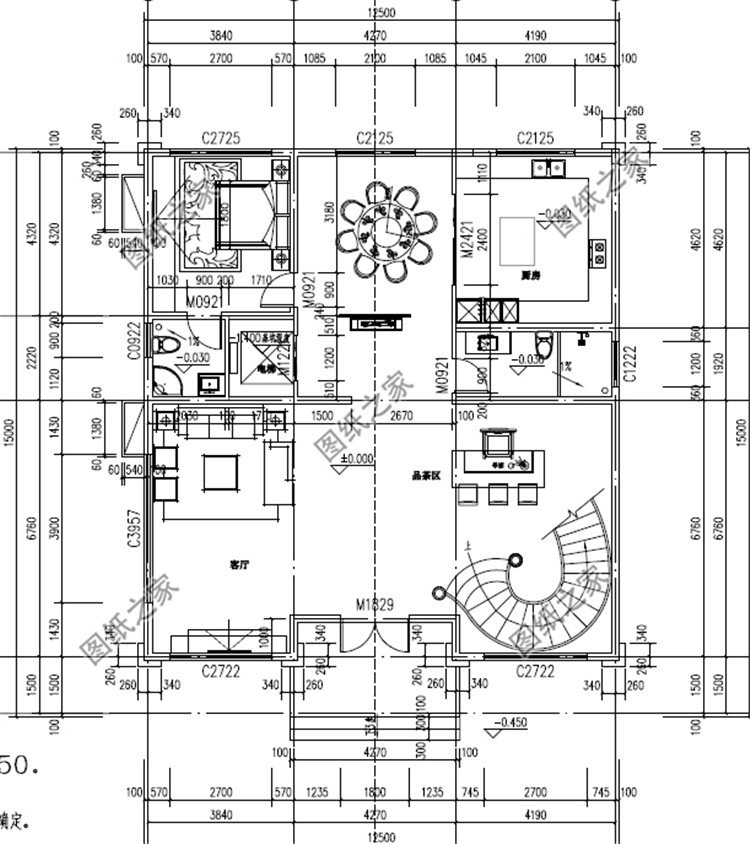 五层带电梯豪华自建别墅一层