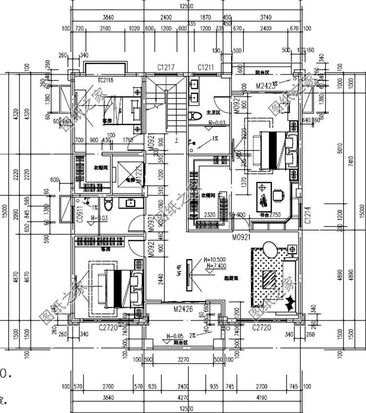 五层带电梯豪华自建别墅三层